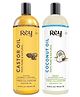 Rey Naturals Cold Pressed Castor Oil & Coconut Oil For Hair Growth (750ml×2) | Virgin Coconut & Castor Hair Oil For Eyelashes, Skin, Dandruff & Nails | Hair Growth Oil For Men & Women