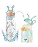 Elecart Bunny Rabbit Sipper Water Bottle 600ml with Lock & Fruit Filter for Kids Student - Cyan