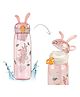 Elecart Bunny Rabbit Sipper Water Bottle 600ml with Lock & Fruit Filter for Kids Student - Pink
