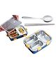 NEGOCIO 3 Compartment Insulated Lunch Box Stainless Steel  with Spoon & Fork Multicolour ( Colour May Vary)