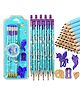 NEGOCIO Shiny Glittery Unicorn Theme Wood Thick Strong 10 Pencils With Erasers On Top Sharpener Eraser And A Pencil Grip Gift Set For Kids - (Colour May Vary)