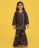 AJ Dezines Full Sleeves Floral Motif Printed Angrakha Kurta Sharara Set - Navy Blue