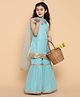 AJ Dezines Sleeveless Florl Motif Foil Printed & Embellished Kurta & Sharara Set - Ferozi Blue