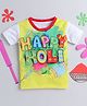 The Magic Wand Holi Theme Half Sleeves Happy Holi With Dholki & Colour Splash Printed Tee - Yellow