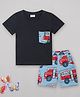Sheer Love Half Sleeves Pocket Detailed Vehicle Printed Tee & Shorts Set - Navy Blue