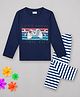 Sheer Love Full Sleeves Remote Control Printed Tee With Striped Pajama Set - Navy Blue