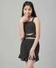 Stylo Bug Sleeveless All Over Flower Motif Printed Wrapped Waist Top With Coordinating Frill Detailed Shorts - Black