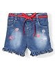 ToffyHouse Cotton Denim Mid Thigh Length Stretchable Shorts With Belt Heart Embroidery- Blue