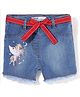 ToffyHouse Stretch Denim Spandex Mid Thigh Denim Shorts with Belt Unicorn Embroidery - Blue