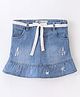 ToffyHouse Cotton Denim Washed Mid Thigh Length Stretchable Skirt With Belt Embroidery- Blue