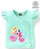Babyhug 100% Cotton Knit Frill Sleeves Antibacterial Vest Flamingo Print - Green
