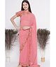 Little Bansi Ready To Wear Boarder Floral Printed Saree & Blouse - Peach