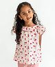 Campana Cap Sleeves Cherry Printed Neck Frilled Top - Pink