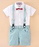 Jash Kids Half Sleeves Shirt & Shorts Set With Suspenders & Bow Striped- Green