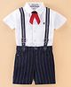 Jash Kids Half Sleeves Shirt & Shorts Set With Suspenders & Bow Striped- Navy Blue