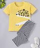 Funkrafts Half Sleeves Cheetah Printed Tee With Striped Pajama Set - Yellow
