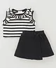 CrayonFlake Sleeveless Frilled Candy Striped Top With Skort Set - Black