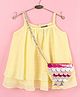 Little Kangaroos Singlet Sleeves Party Wear Top Glitter Stripes With Sling Bag  - Lemon Yellow