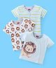 Babyhug 100% Cotton Knit Half Sleeves Front Open Jhablas Stripes & Lion Print Pack of 3 - Multicolour