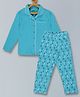 Kiddopanti Full Sleeves Solid Shirt With Seamless Air Planes Printed Pyjama - Aqua Blue