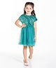 Cherry Crumble By Nitt Hyman Half Sleeves Sequin Embellished Bodice  Fit & Flare Mesh Dress - Teal Blue