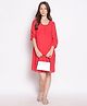 Oxolloxo Three Fourth Puffed Sleeves Beads Embellished Maternity Dress - Red