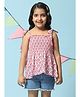 BIBA Sleeveless Floral Motif Printed Smocked Top -  Pink & Off White