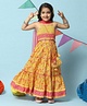 BIBA Sleeveless Chevron Designed Smocked Choli With Seamless Floral Swirl Printed Lehenga & Pom Pom Lace Embellished Dupatta - Yellow