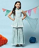 BIBA Sleeveless Flower Printed Lace Detailed Kurta & Sharara With Dupatta - Powder Blue