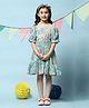 BIBA Puffed Half Sleeves Seamless Garden Floral Printed Fit & Flare Dress With Headband - Multi Colour