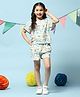 BIBA Forest Theme Half Sleeves Seamless Wild Animals & Leaves With Stones Printed Tee & Coordinating Shorts - Multi Colour