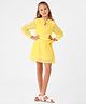 Kate & Oscar Full Sleeves Accordion Pleated Flared Dress With Front Tie Up - Yellow