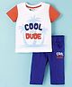 Bodycare Half Sleeves T-Shirt & Lounge Pant Set Palm Tree Print - White & Blue