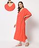Aujjessa Three Fourth Bat Wing Sleeves All Over Flower Motif Embroidered Kaftan Style Maternity Kurta - Orange