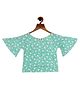 Tiny Girl Three Fourth Bell Sleeves Seamless Lemon Slice & Leaf Printed & Bead Embellished Top - Sea Green