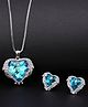 Yellow Chimes Blue Crystals Heart Pendant Necklace With Earrings - Blue