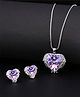 Yellow Chimes Crystals Heart Studded Pendant & Earrings - Purple