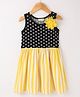 CrayonFlakes Sleeveless Striped & Polka Dots Printed Flower Applique  Dress - Yellow