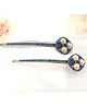 Flaunt Chic Set Of 2 Rhinestones Embellished Floral Bobby Hair Pins - Blue