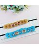 Little Tresses Set Of 2 Pom Pom & Stone Embellished Headbands - Brown & Blue
