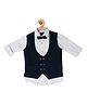 CAVIO Full Sleeves Seamless Abstract Motif Printed Shirt With U Neck Detailed Self Designed Waistcoat & Bow - Blue