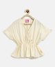 Tales & Stories Three Fourth Sleeves Striped Over Lap Styled Peplum Top - Cream