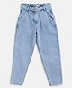 Tales & Stories  100% Cotton Ruffled Waist Detailed Solid Slim Fit Jeans - Light Blue