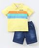 Babyhug Cotton Knit Half Sleeves Striped T-Shirt & Denim Shorts Set - Yellow & Blue