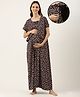 Nejo Pure Cotton Half Sleeves Floral Printed Maternity Night Dress - Black