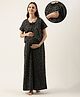Nejo Pure Cotton Half Sleeves Floral Printed Maternity Night Dress - Grey