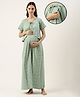 Nejo Pure Cotton Half Sleeves Flowers Design Printed Maternity Night Dress - Mint Green