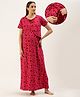 Nejo Pure Cotton Half Sleeves Flower Abstract Printed Maternity & Nursing Night Dress With Concealed Zipper - Fuchsia Pink