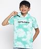 Lil Tomatoes Half Sleeves Abstract Paint Splash Art Printed Hooded Tee - Mint Green
