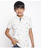 Lil Tomatoes Beach Theme Half Sleeves All Over Sea Waves & Surf Board Printed Polo Tee - Grey